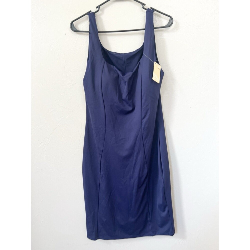 Popilush Bodycon Knee Length Dress Blue Square Neck Stretch Zip XXL New NWT